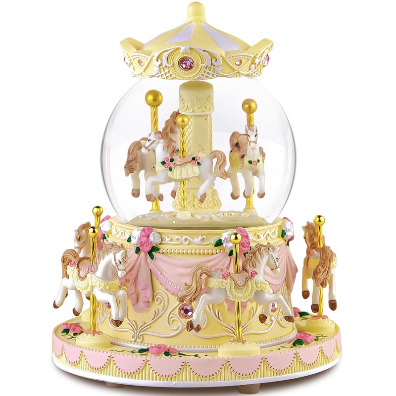 Mr.Winder Music Box Carousel Horse Snow Globe with Color Light, Carousel Musical for Christmas Anniversary Birthday Gift for Girls Daughter Women Mom Granddaughter Play You are My Sunshine - Image 1